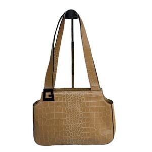 GUESS Tan Croc-Embossed Leather Double-Handle Shoulder Bag